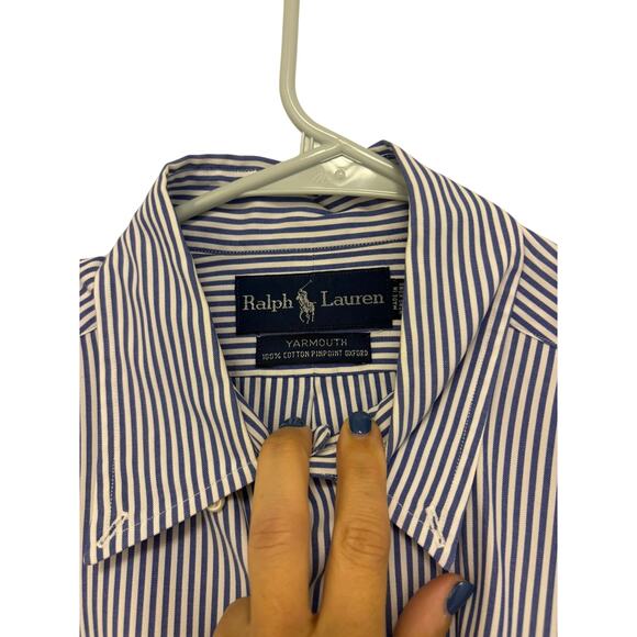 Ralph Lauren Yarmouth 100% Cotton Pinpoint Oxford Button Down Striped Shirt - Picture 3 of 5